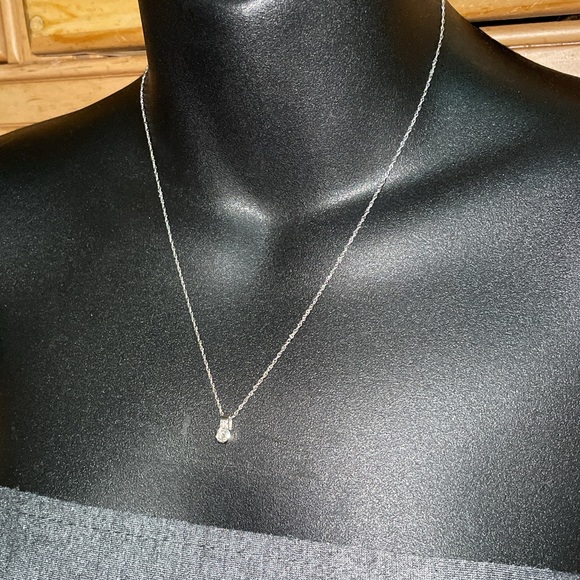 Solid 14K White Gold Semi Bezel Natural Round Cut Diamond Solitaire Necklace - Picture 11 of 16